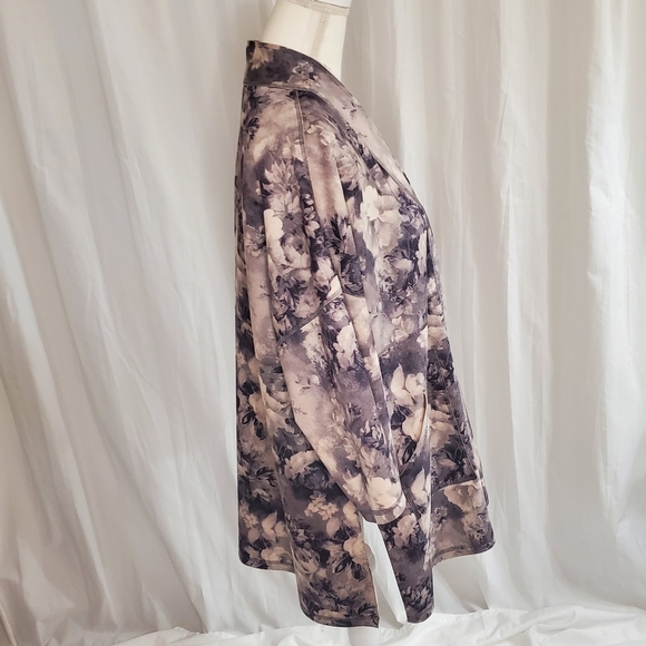 Anthropologie Solitaire Jacket Cardigan Womens Med. Faux Suede Floral Gray Open - Picture 2 of 10